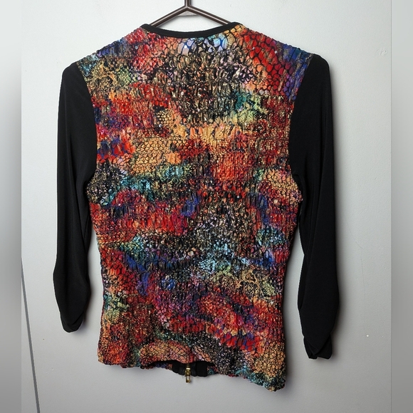 JOSEPH RIBKOFF Women Full Zipper Top 3/4 Sleeves Colorful Size 8 Made In Canada - Picture 6 of 8